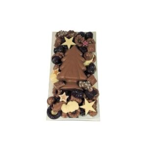 Plateau rechthoek met dennenboom en kerst chocolade